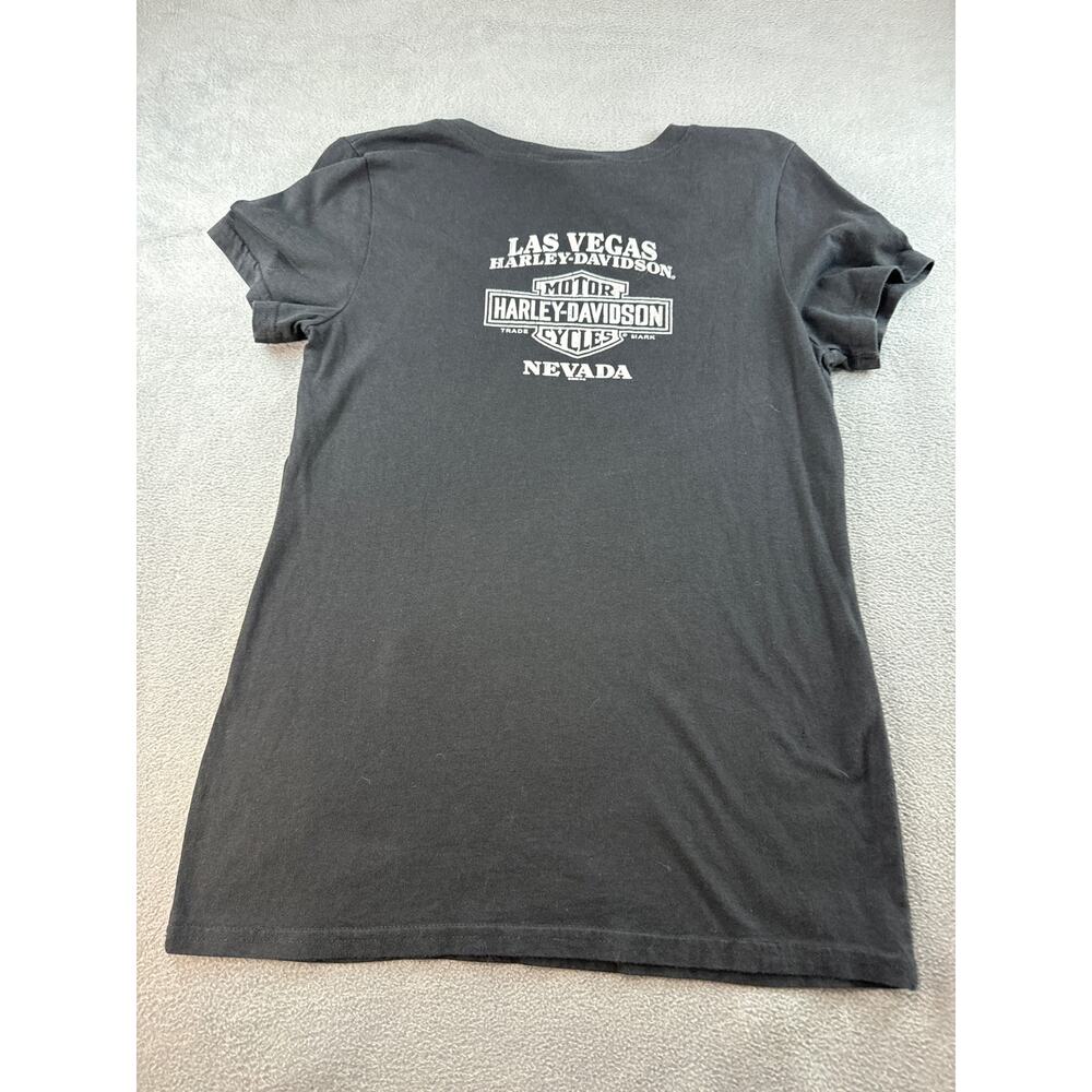 Harley-Davidson Womens sequins skull wings black short sleeve v-neck tshirt M - Picture 5 of 7